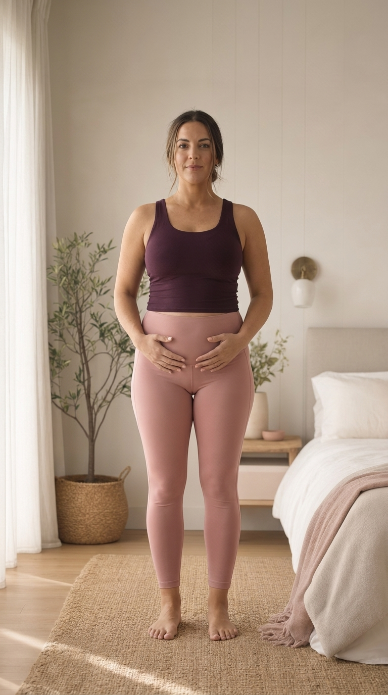 Mum checking for diastasis recti at home
