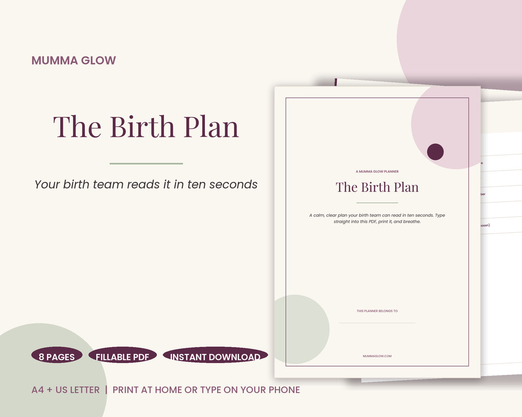 Mumma Glow Birth Plan Template fillable PDF