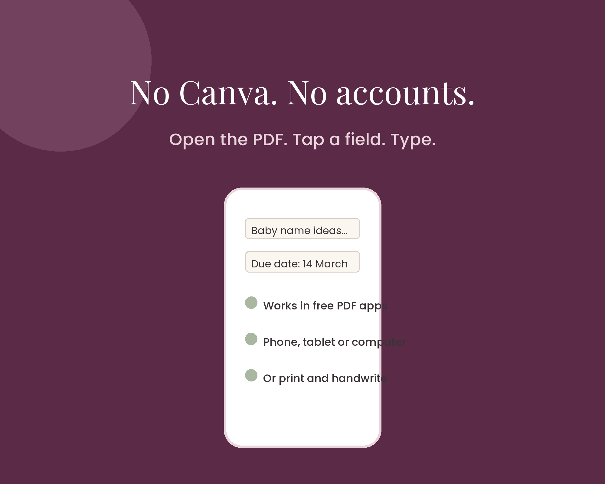 No Canva needed, fillable PDF
