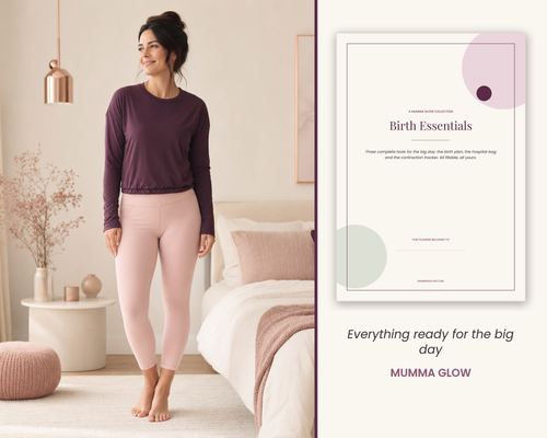 Pregnant mum with birth essentials kit