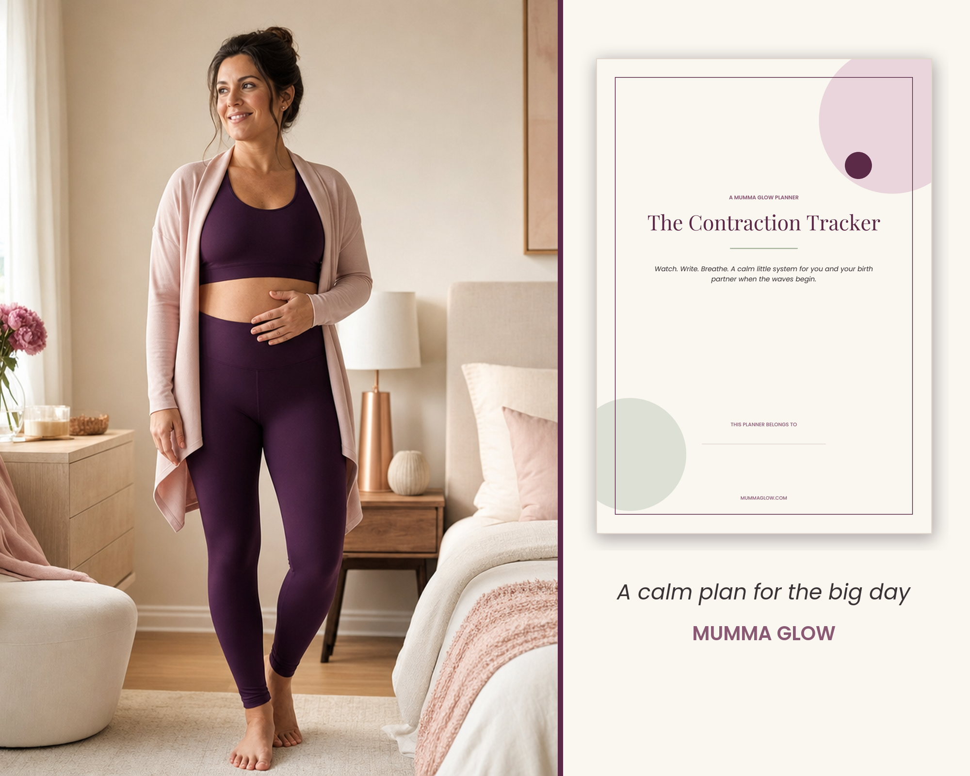 Calm pregnant mum with contraction tracker