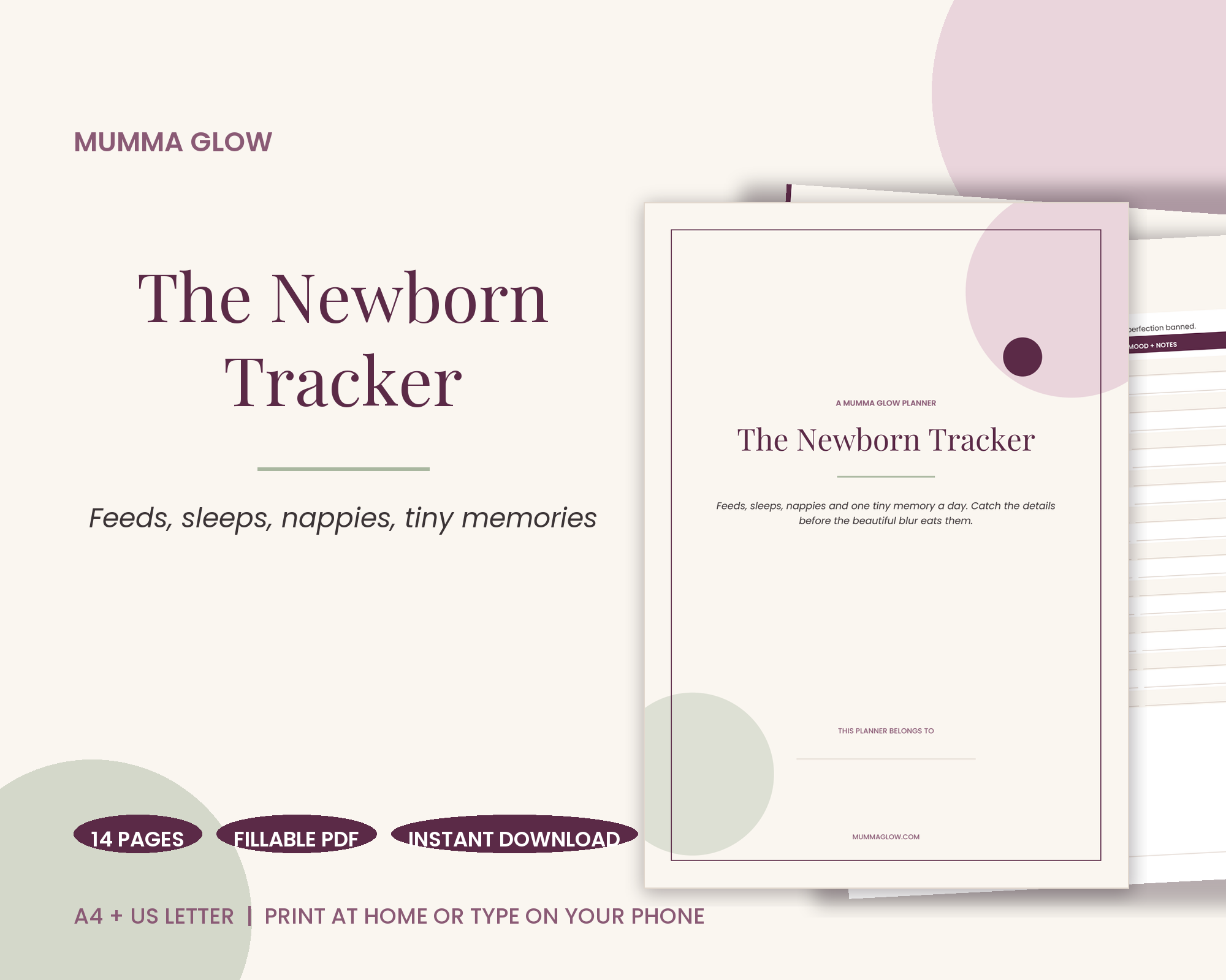 Mumma Glow Newborn Tracker fillable PDF