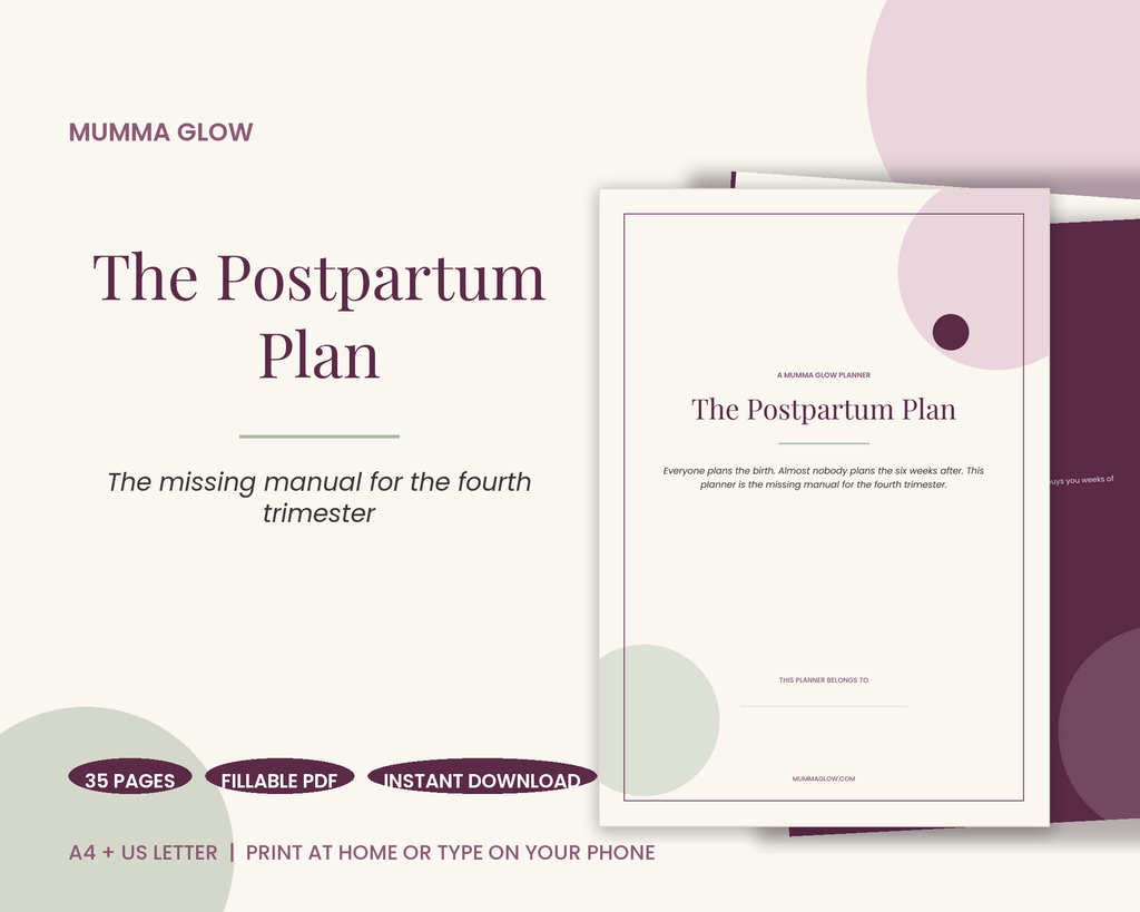 Mumma Glow Postpartum Recovery Planner fillable PDF