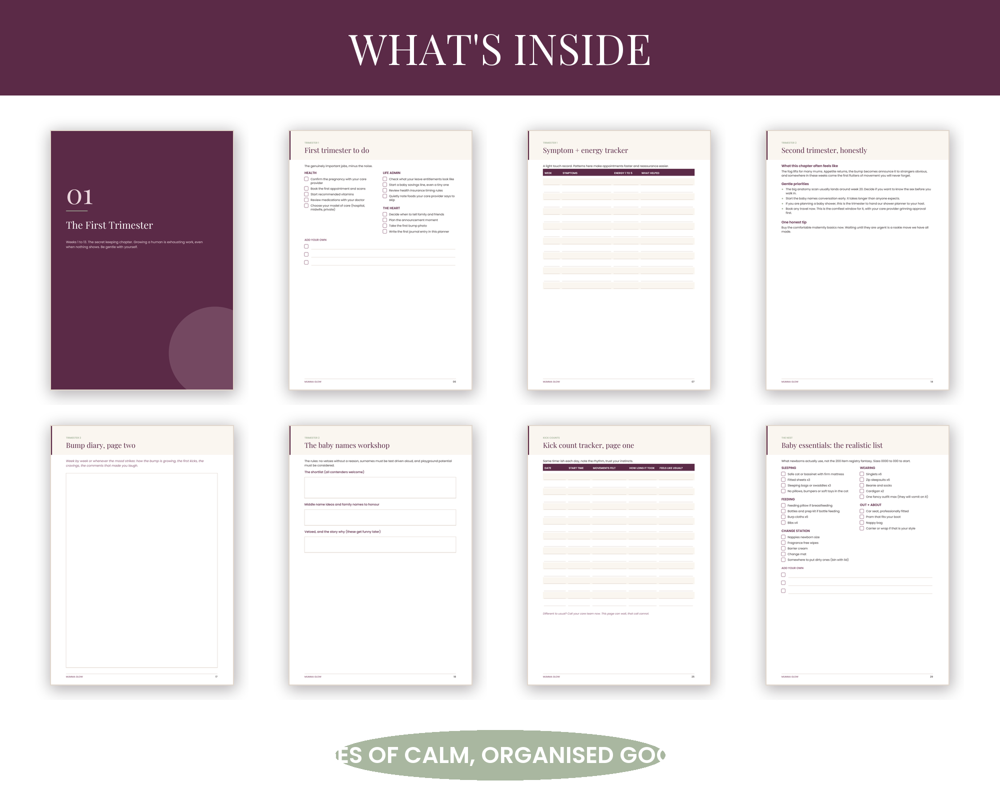 What's inside the pregnancy planner